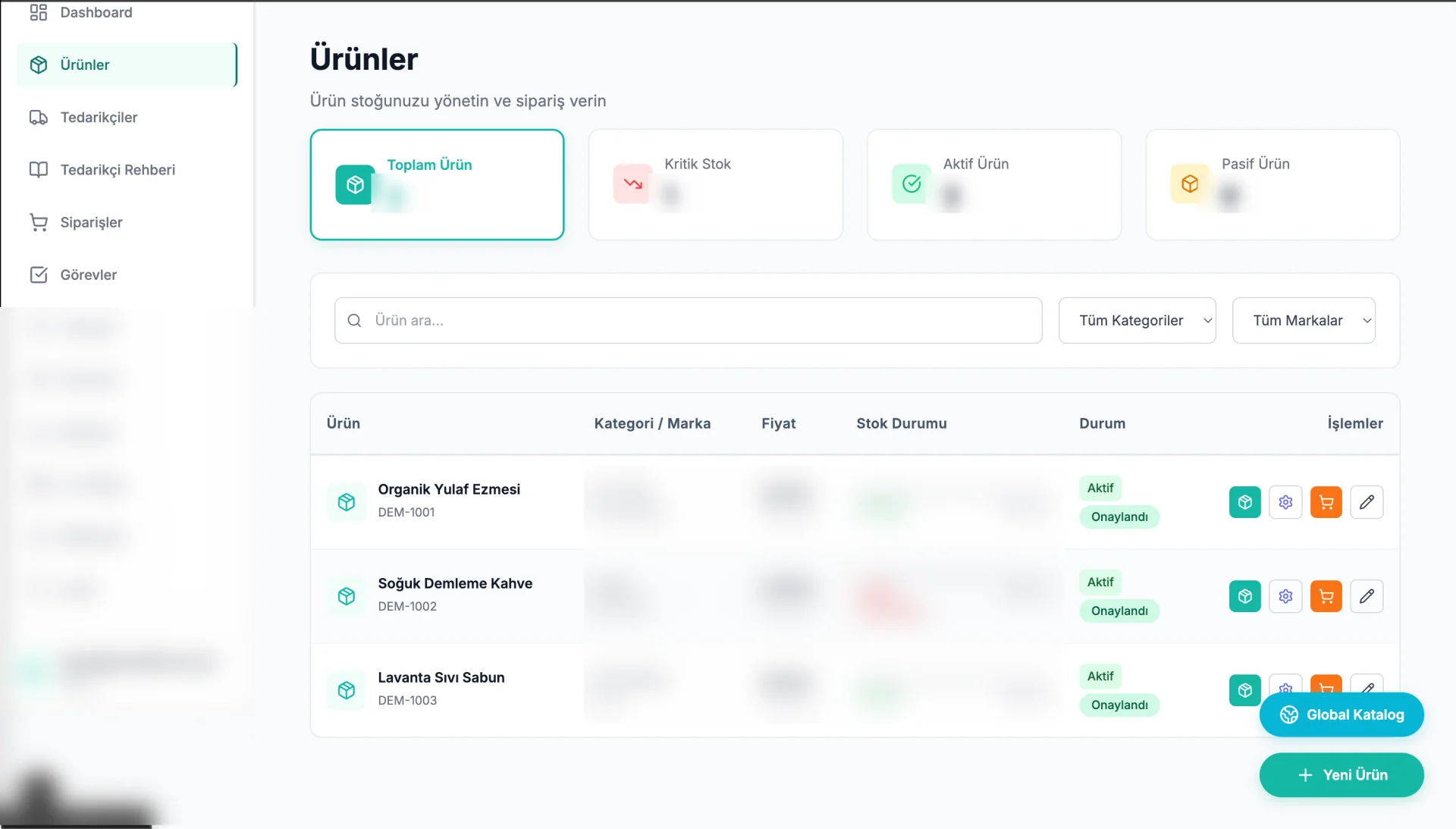 Stok ve İşletme Operasyon Platformu Web Ürün ve Envanter Konsolu